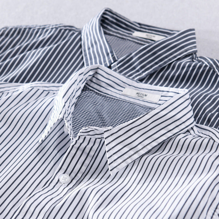 Herr Randig Overshirt med Färg Block Inlägg och Utanpå Bröstficka