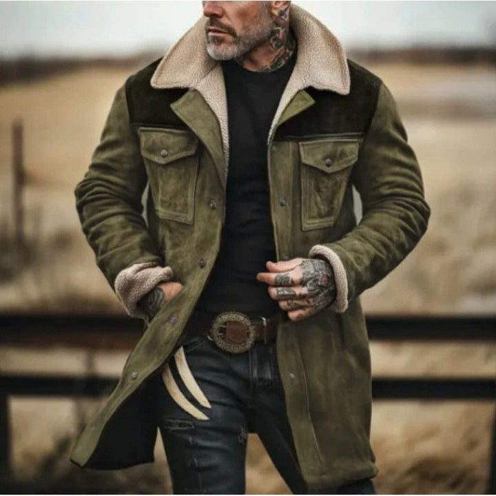 Herr Pilot Jacka Tillverkad av Suede Look med Teddy Fur Foder och Lapel Krage