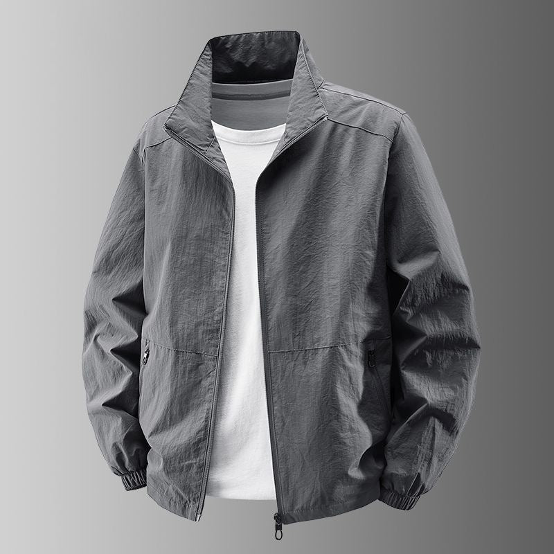Herr Ultra-lätt urban Windbreaker med ståkrage, tvåvägs Dragkedja och elastiska muddar