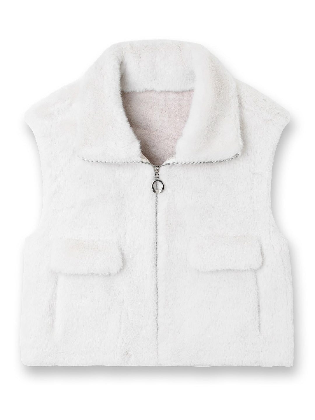 Dam ärmlös Faux Fur väst med ståkrage, dragkedja och Flap fickor