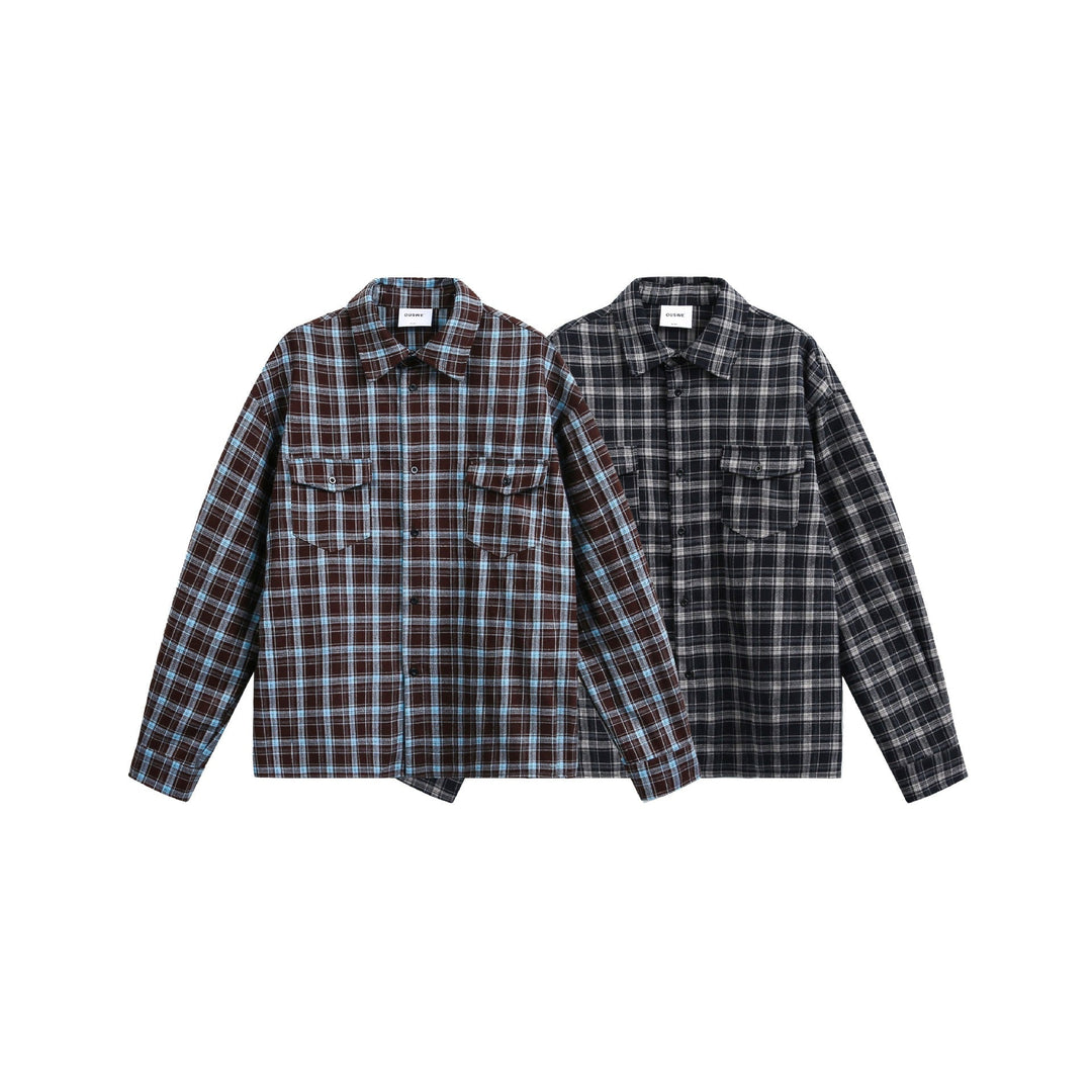 Herr Rutig Flanell overshirt Jacka med Sewn-On bröstfickor