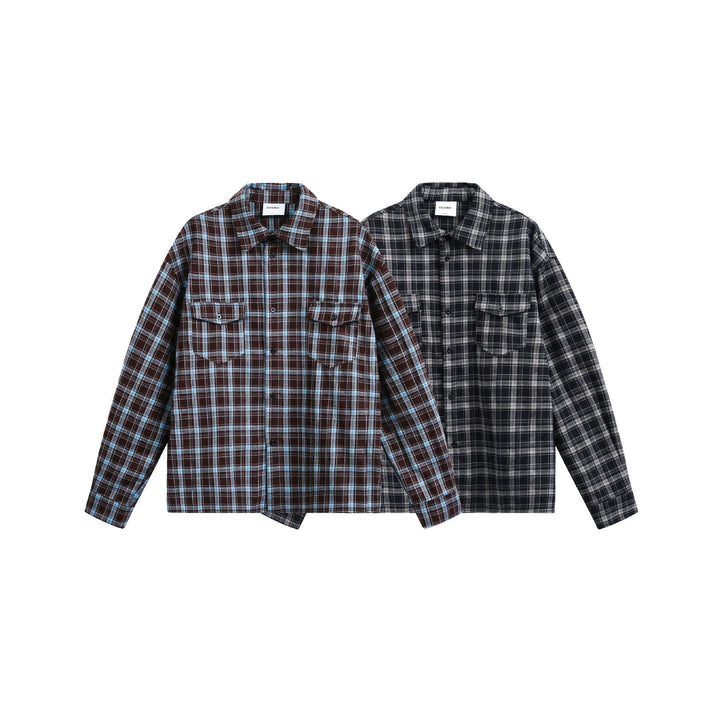 Herr Rutig Flanell overshirt Jacka med Sewn-On bröstfickor