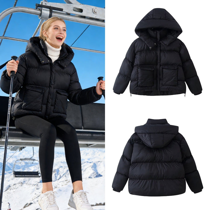 Dam Oversized Quiltad Vinter Jacka med Extra Stor Huva och Fickor