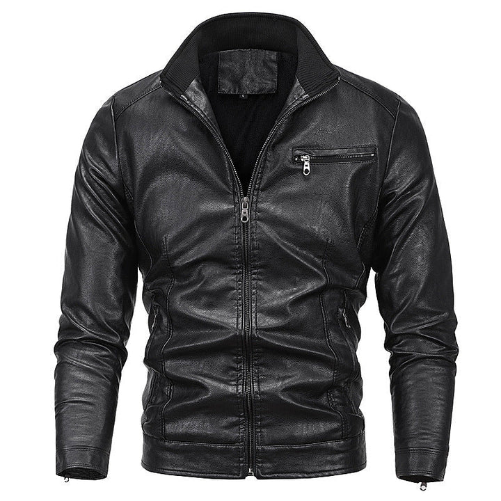 Herr Moto Blouson i Läder Look med en Figurnära Skärning, Stående Krage och Zip Fickor