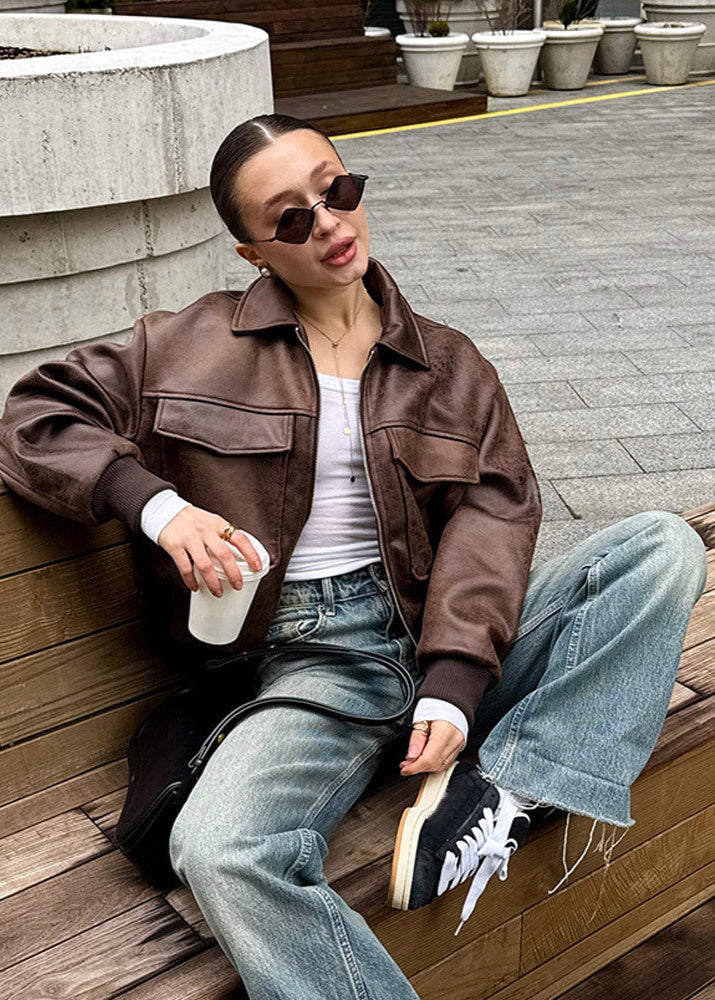 | Distressed fuskläder Dragkedja Jacka