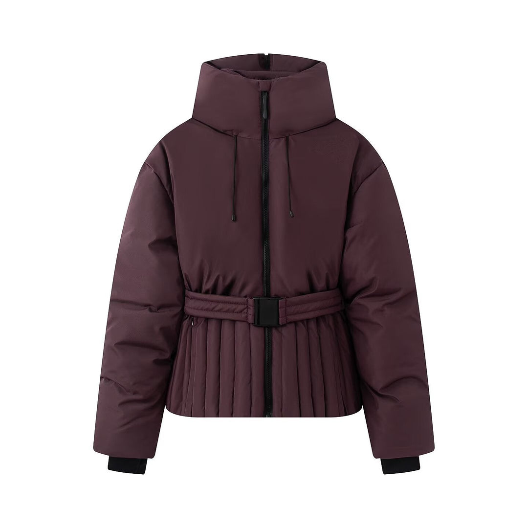 Dam Kort Tailored Quiltad Jacka med Hög Stå Krage och Belt