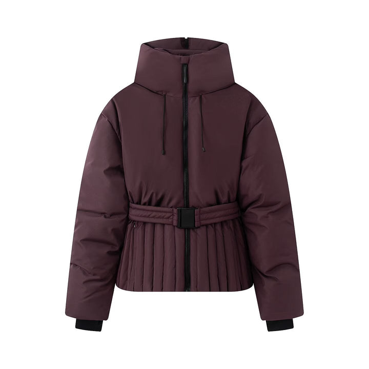 Dam Kort Tailored Quiltad Jacka med Hög Stå Krage och Belt