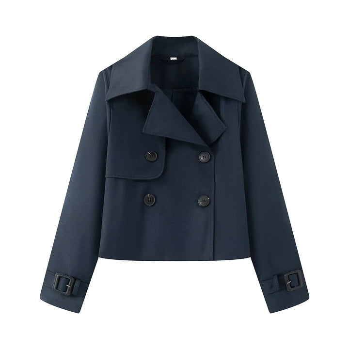 Dam kort cropped trenchcoat med double-breasted knäppning och adjustable ärm straps
