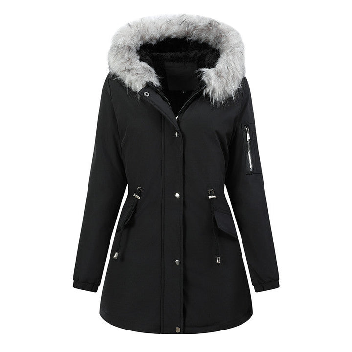 Dam Vinter Parka med Avtagbar Faux Fur Huva och Belted Drawstring