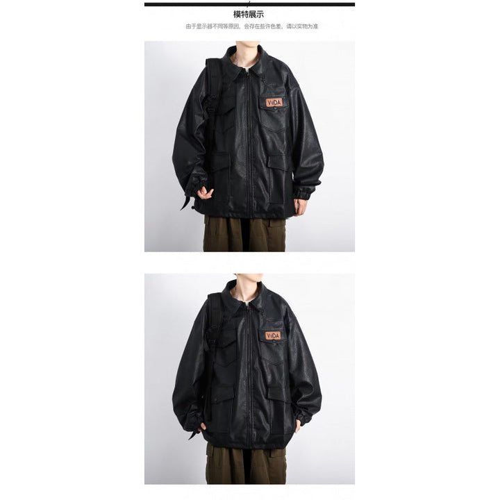 Unisex oversize Utility konstläder jacka med Multiple Flap fickor