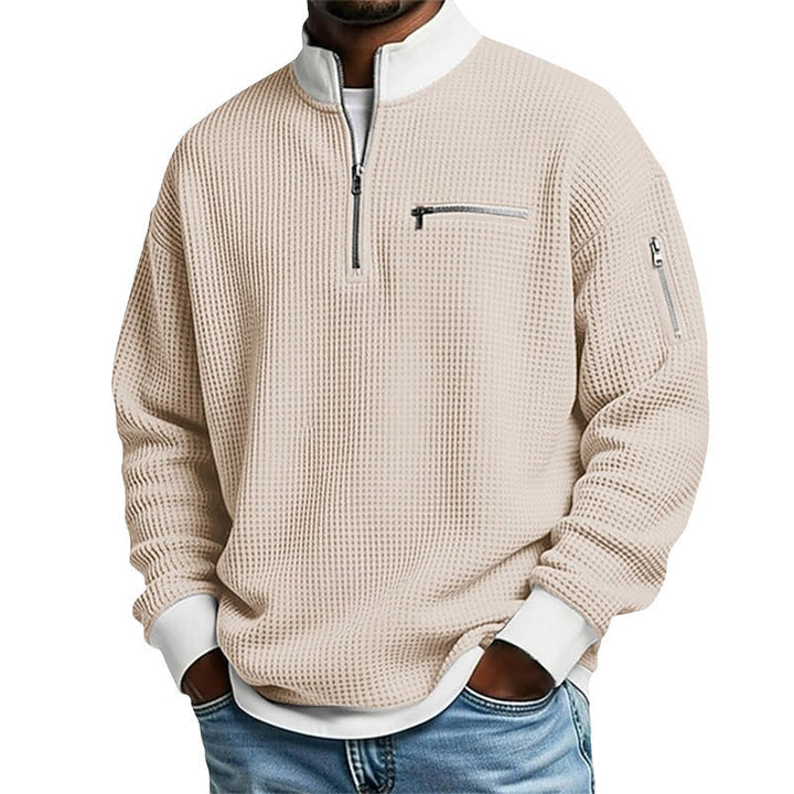 Herr Sportig Kvartsdragkedja Pullover med Textured Mönster