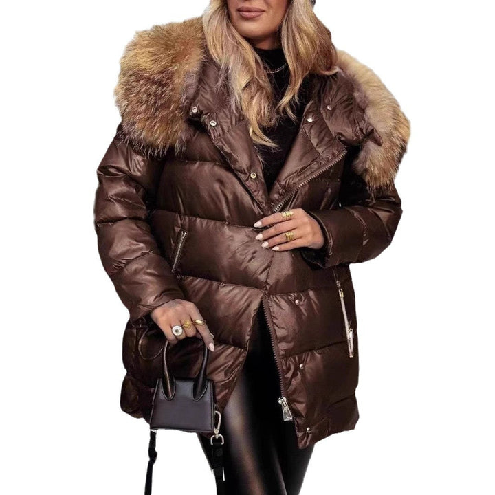 Dam Vinter Down Jacka med Removable Huva och Luxurious Fur Krage