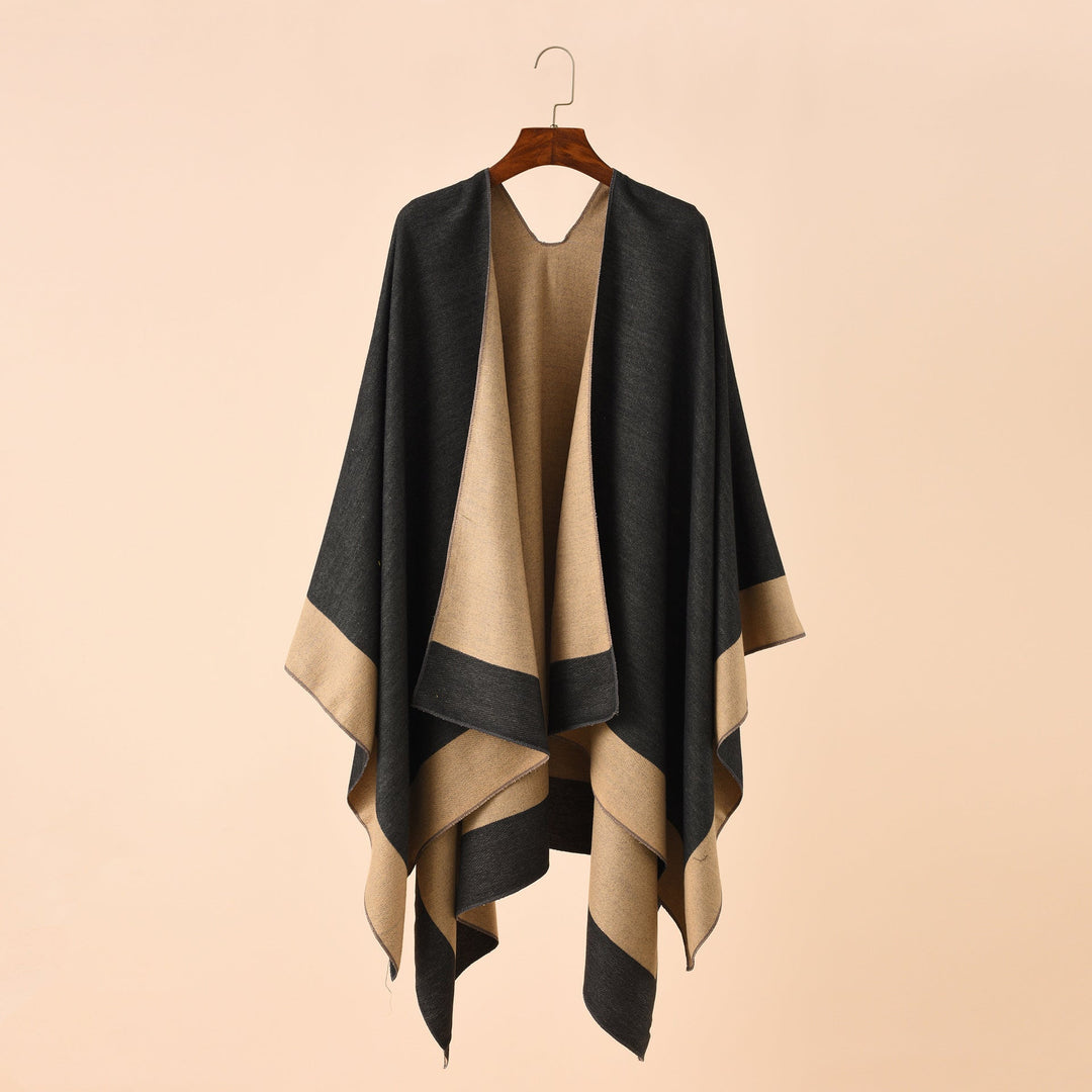 Dam Reversible poncho-Cape tillverkad av Cashmere Blend med oversized skärning