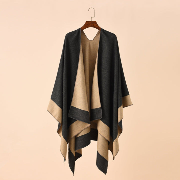 Dam Reversible poncho-Cape tillverkad av Cashmere Blend med oversized skärning