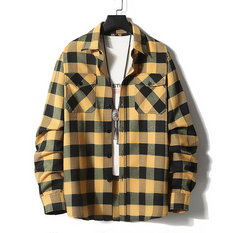 Herr Rutig Flannel Skjortjacka med Bröstfickor och Ledig Passform