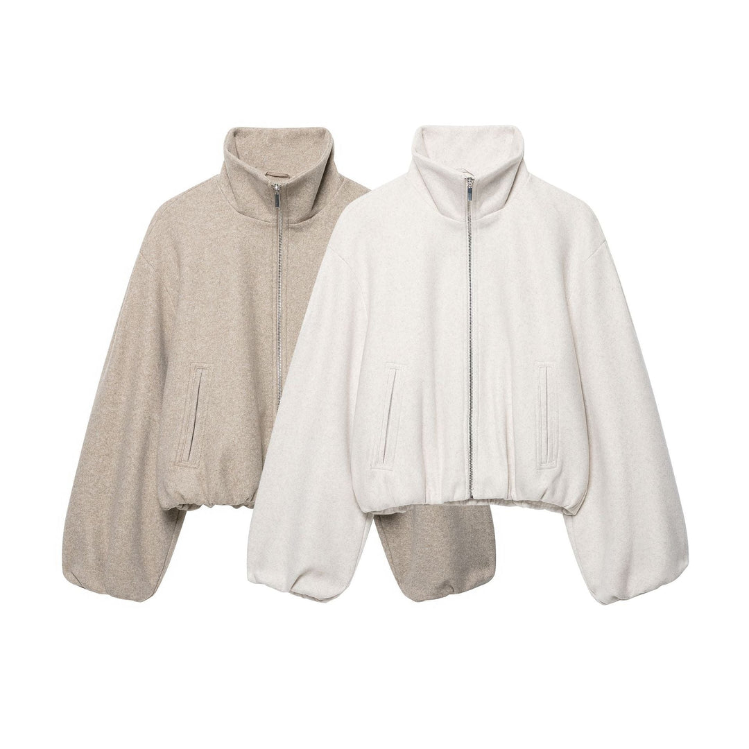 Dam Lätt Vadderad Windbreaker med Stå Krage och Prickig Prick Tryck