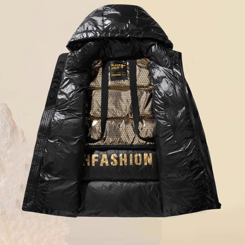 Unisex Glossy kviltad Parka med Metallic foder och Carry Straps
