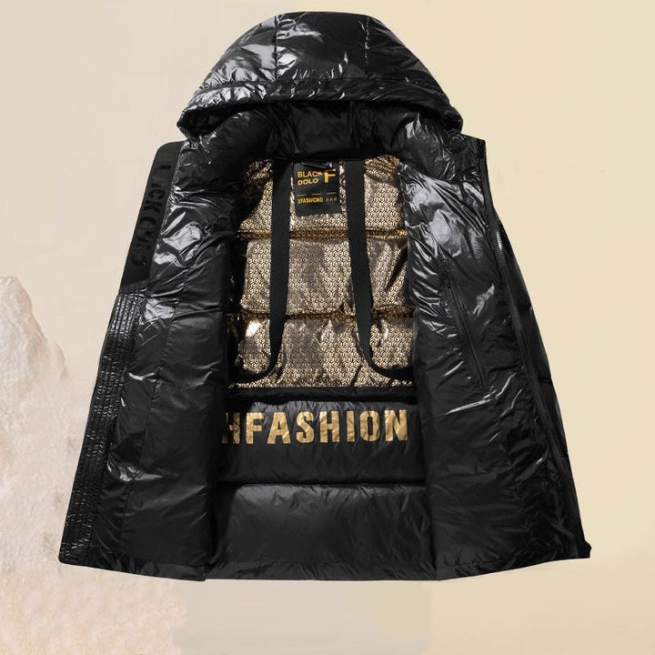 Unisex Glossy kviltad Parka med Metallic foder och Carry Straps