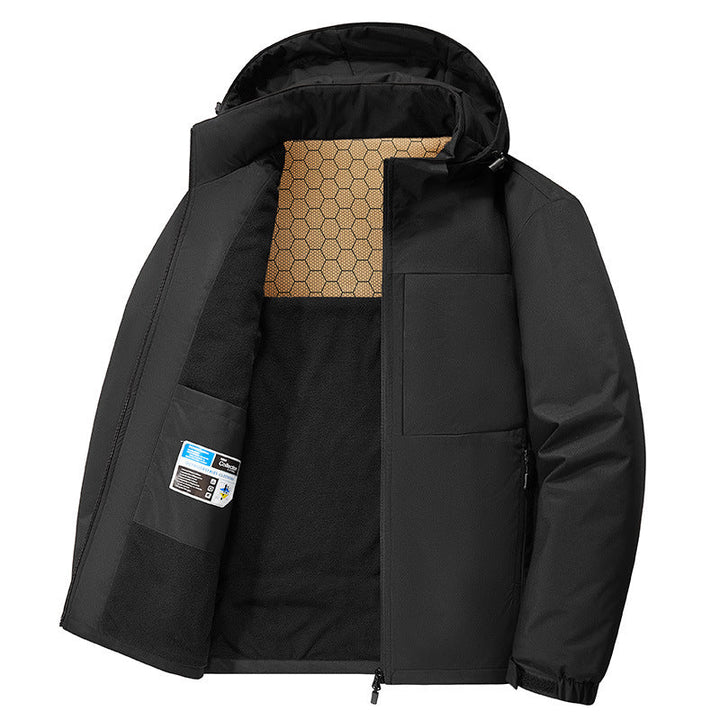 Herr Isolerad med Huva Vinter Jacka med Fleece Foder, Thermo Heat Panel &amp; Concealed Dragkedja