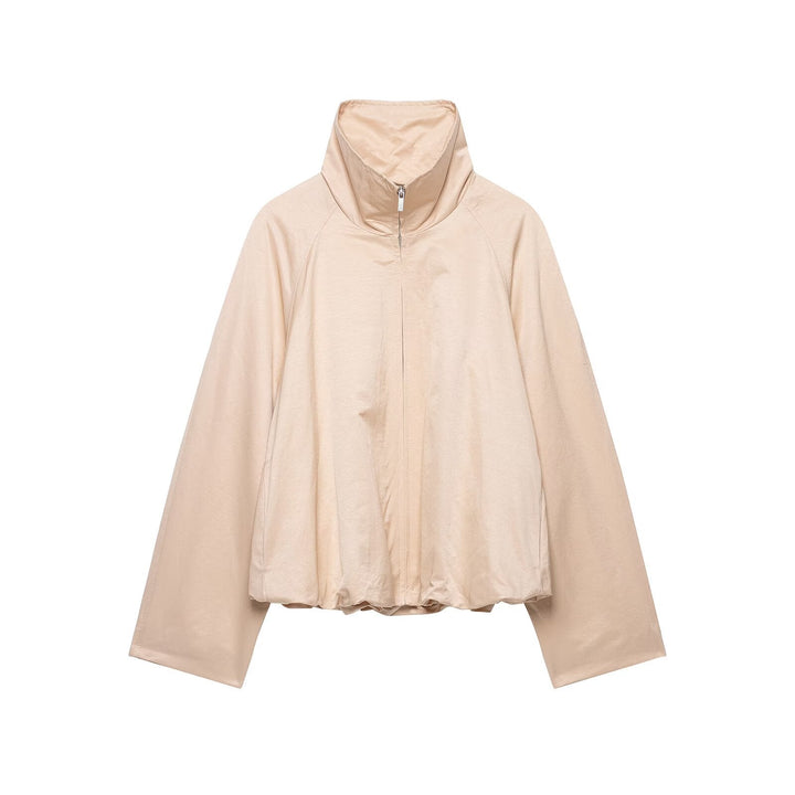 Dam Kort Skärning Övergångsjacka med Funnel Neck, Raglan Ärmar och Drawstring Nederkant