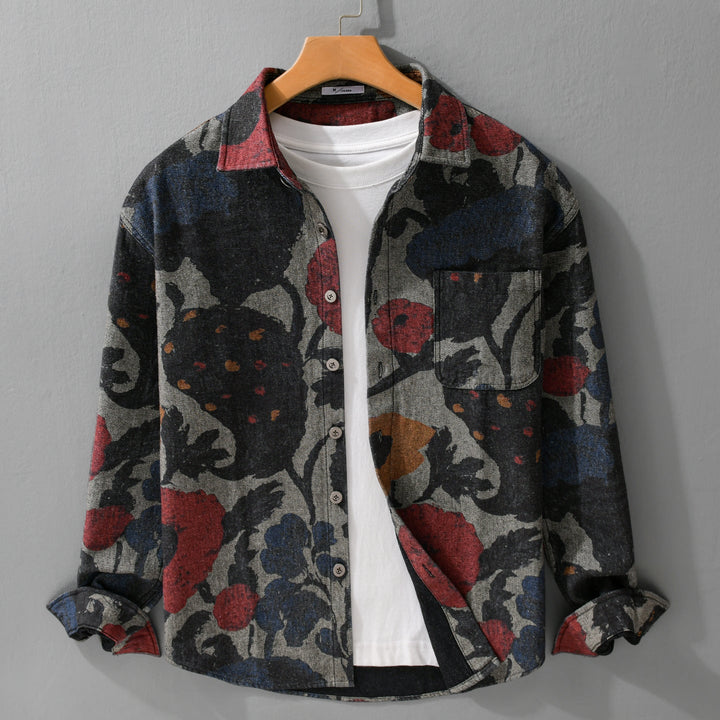 Herröverskjorta Tillverkad av Flannel med Large Blommig Jacquard Structure