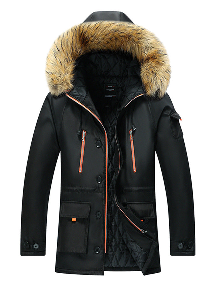 Herr Urban Vinter Parkas i Fält Stil med Avtagbar Imitation Päls Kant och Multifunktionell Fickor