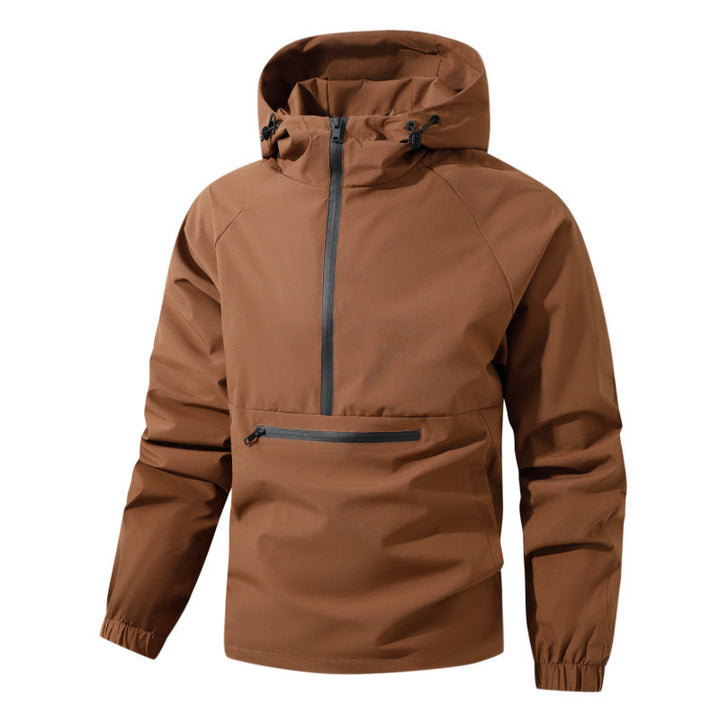 Herr Softshell Anorak med Huva, Half Dragkedja, och Vattentät Fram Ficka