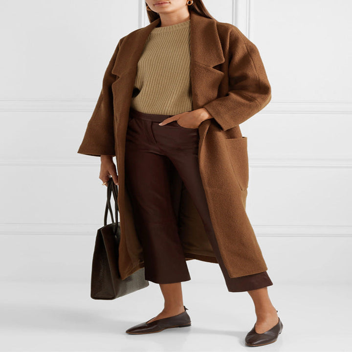 Dam lång oversize kappa in Relaxed ullblandning med stor Shawl krage och utanpåfickor
