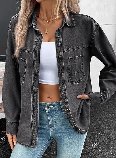 Dam oversize denim skjortjacka in Washed look med bröstfickor och hel knappslå