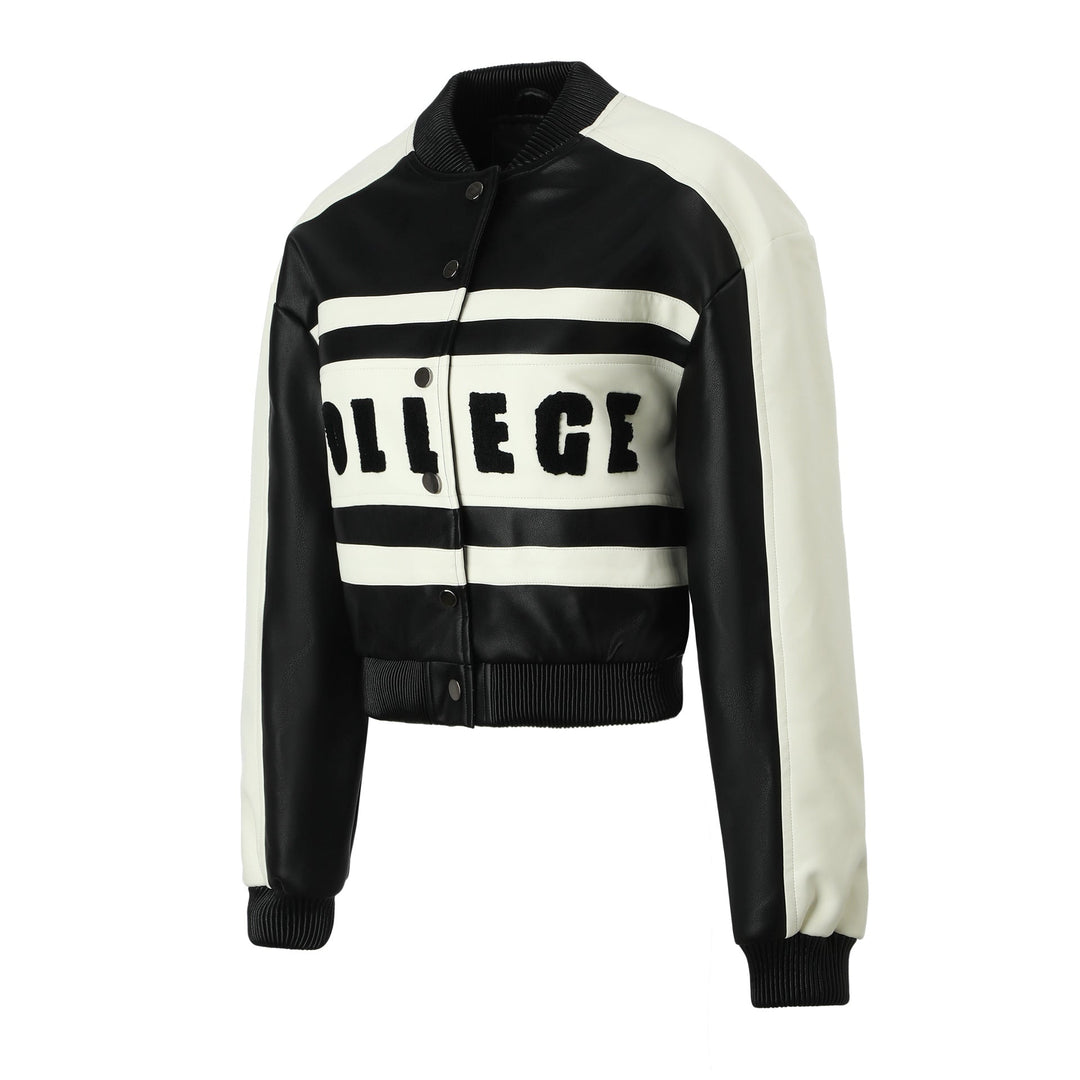 Dam Snygg Kort Läder Jacka med College Design