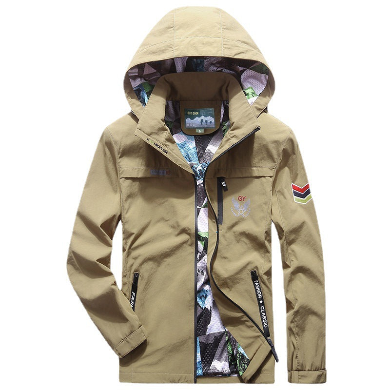 Herr Lätt Vattenavvisande Softshell Hoodie Jacka med Zip Fickor och Ärm Detalj