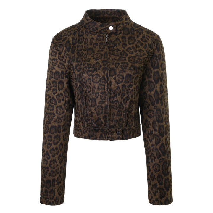 Dam Snygg Kort Jacka i Leopard Tryck