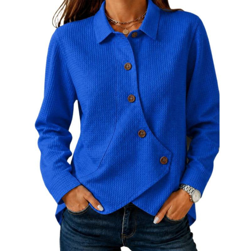 Dam structured waffle shirt jacka med asymmetrical knäppning och side pocket