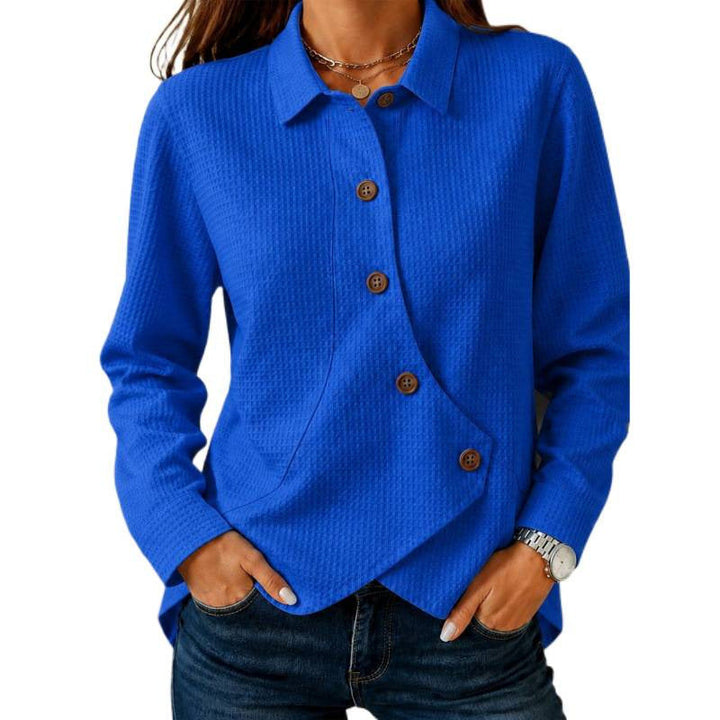 Dam structured waffle shirt jacka med asymmetrical knäppning och side pocket