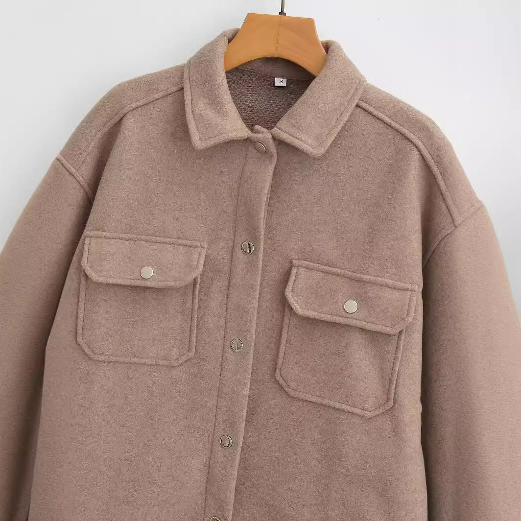 Dam oversize teddy skjortjacka med stängning med tryckknappars och Patch Breast fickor