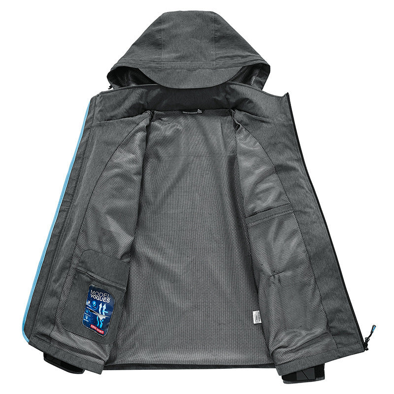 Herr Weather-Resistant Softshell Utomhus Jacka med Huva, Hög Krage, och Welded Sömmar