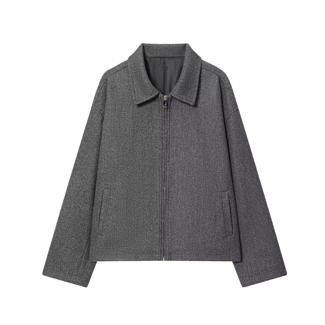 Dam Oversize Ull Blend Boxig Jacka med Full Dragkedja och Side Fickor