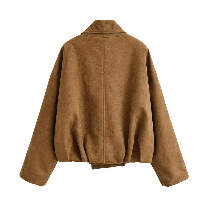 Dam Kort Jacka i Waterfall Look med Mjuk Velour Finish och Bred Sjalrakrage
