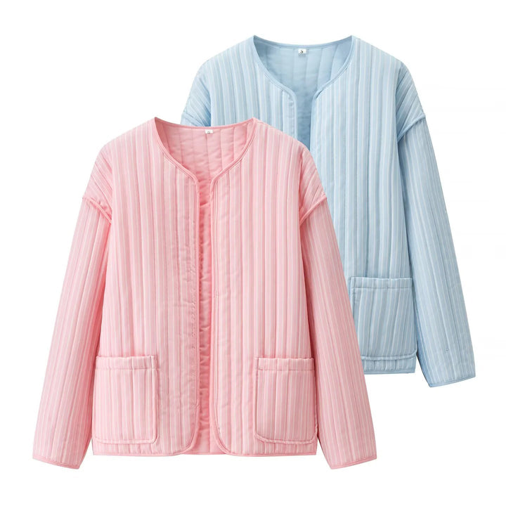 Dam Quiltad Övergångsjacka med Round Neckline, Open Fram och Utanpåfickor
