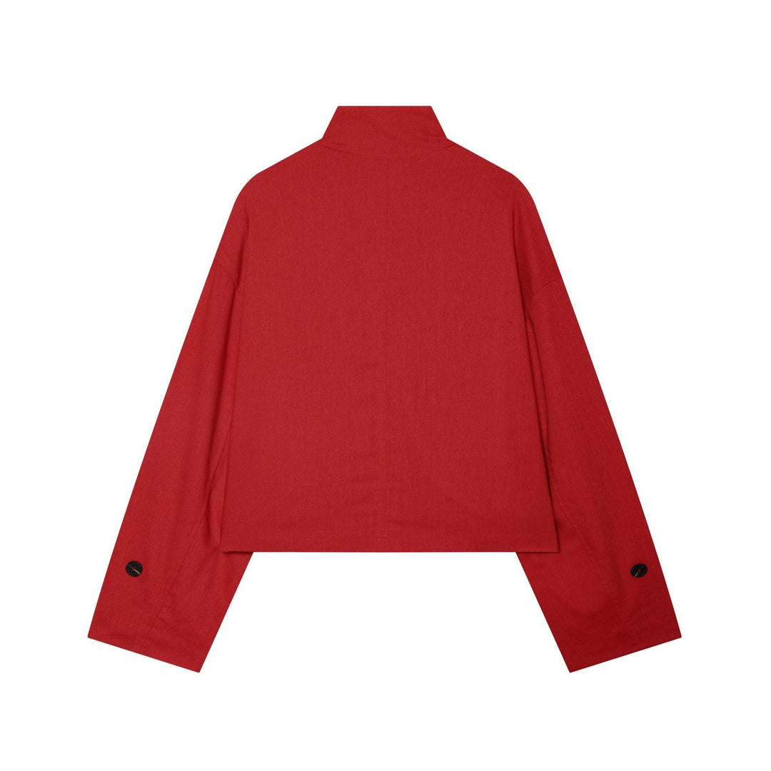 Dam Kort Canvas Övergångsjacka med Funnel Krage, Shoulder Patches och Lock Fickor