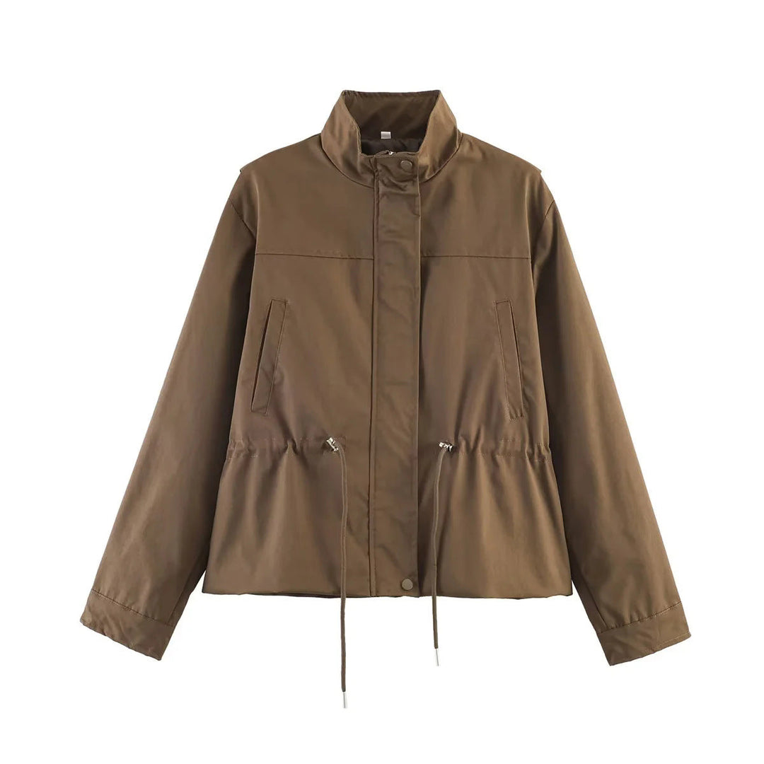 Dam figursydd övergångsjacka med ståkrage, drawstring waistband och concealed front placket