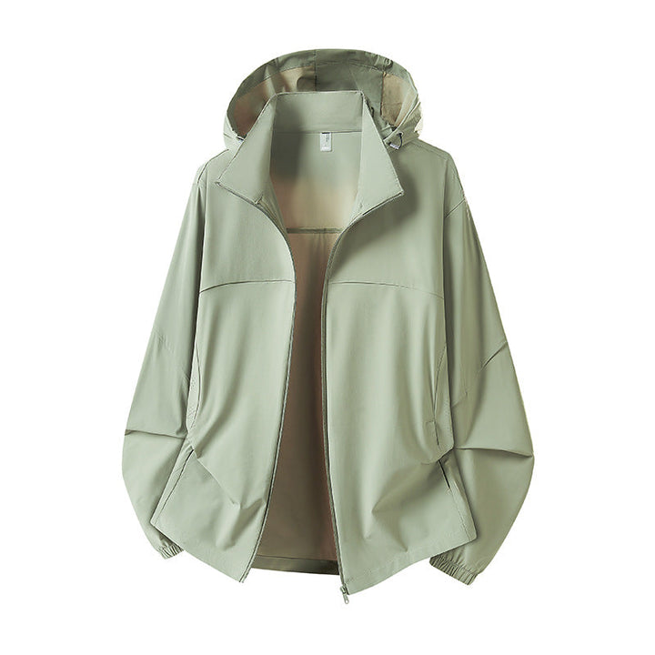 Herr lätt med huva regnjacka med ventilerande softshell Material och elastiska muddar