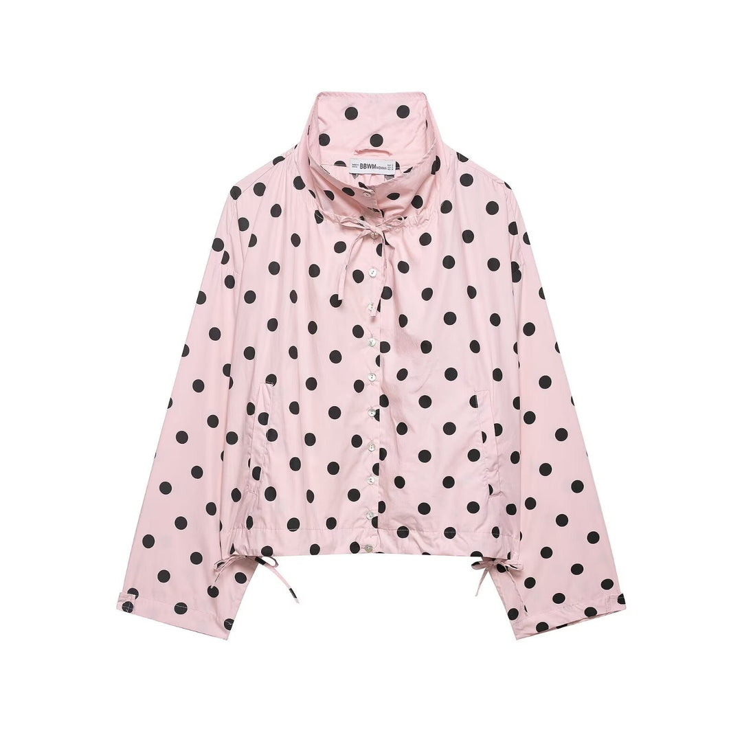 Dam lätt Dotted Anorak jacka in kort boxig skärning med dragsko och hög krage