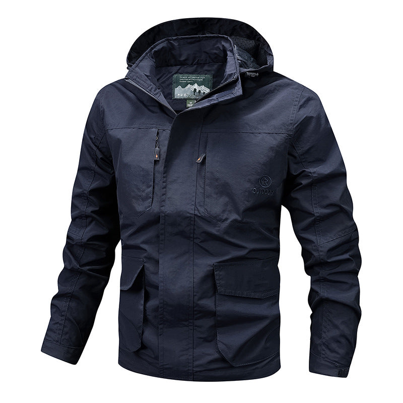 Herr Technical Ljus Utomhus Jacka med Huva Vattenavvisande och Multifunctional Fickor