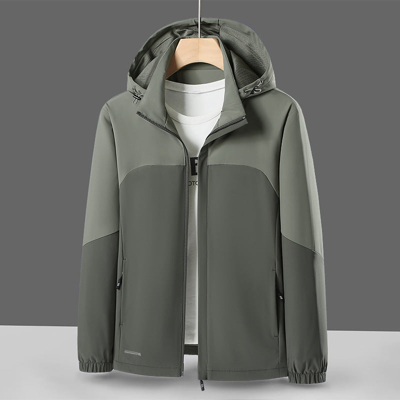 Herr lätt softshell Windbreaker med huva, vattenavvisande Membran och fickor med dragkedja