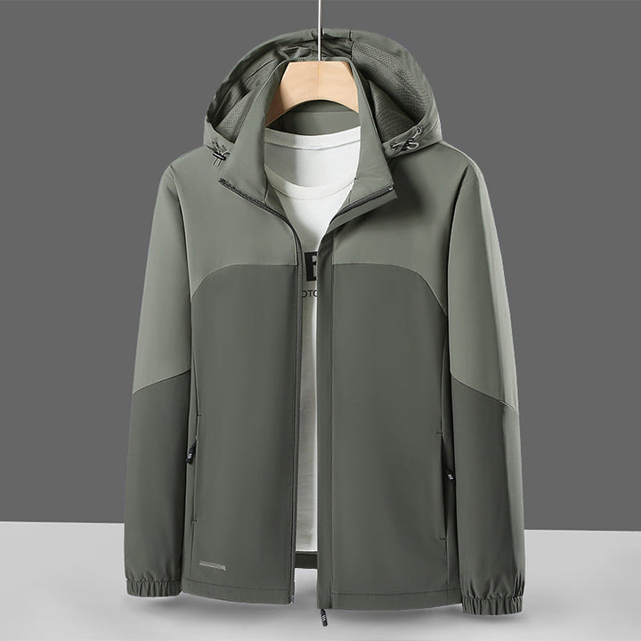 Herr lätt softshell Windbreaker med huva, vattenavvisande Membran och fickor med dragkedja
