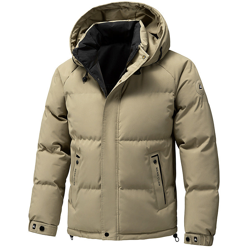 Herr quiltad med huva parka med värmande foder och vindtät ytterskal