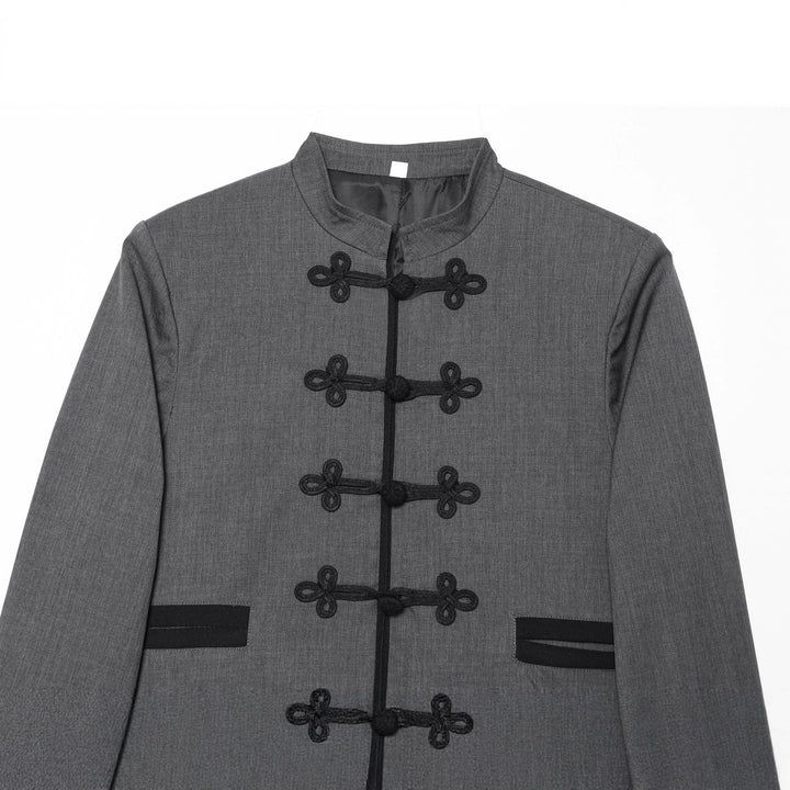 Dam figursydd cropped jacka med mandarin krage och decorative frog closures