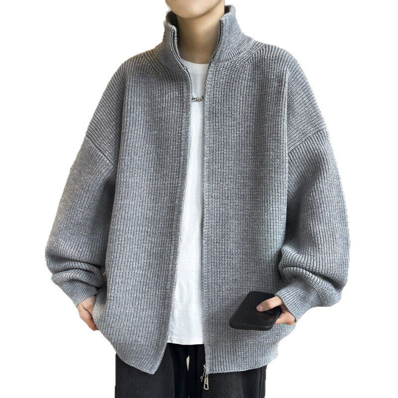 Unisex oversize Knit Zip jacka med ståkrage och Ribbed muddar