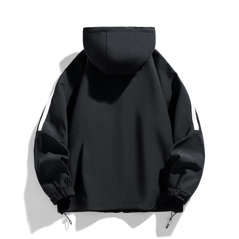 Unisex sporty-urban med huva windbreaker med kontrast stripes